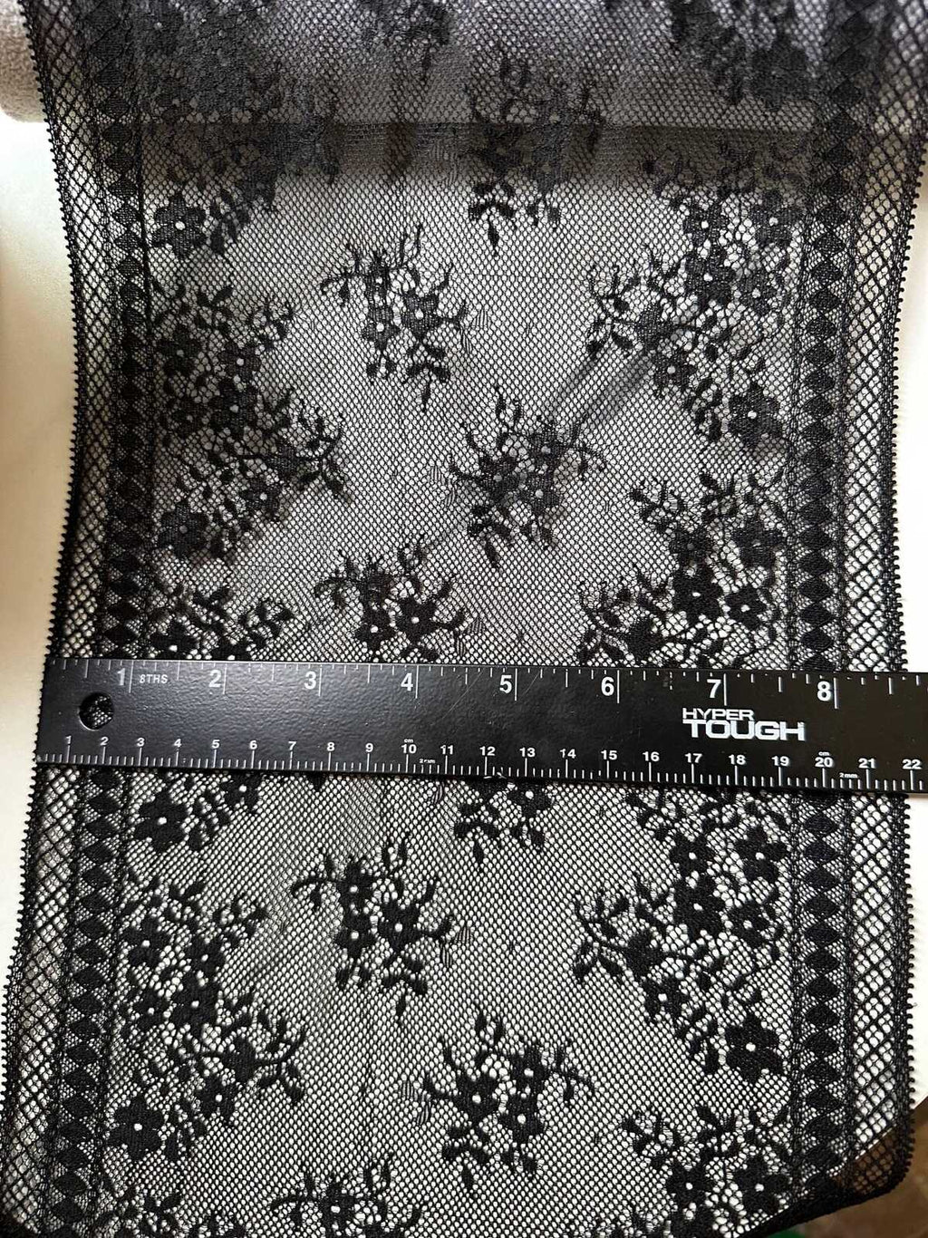 Classic Onyx Black Floral Slight Stretch Lace Trim Symmetrical Double Edge Extra Wide Galloon Ribbon for Corsets Gowns Crafts, 8.5"
