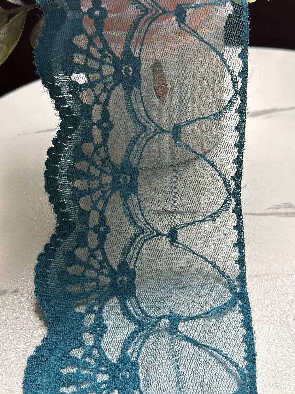 Ultra Soft Deep Teal Blue Scalloped Non-Stretch Lace Trim by the Yard, Wide Tulle Net Ribbon for Sewing Crafts, 4", Retail Wholesale Bulk