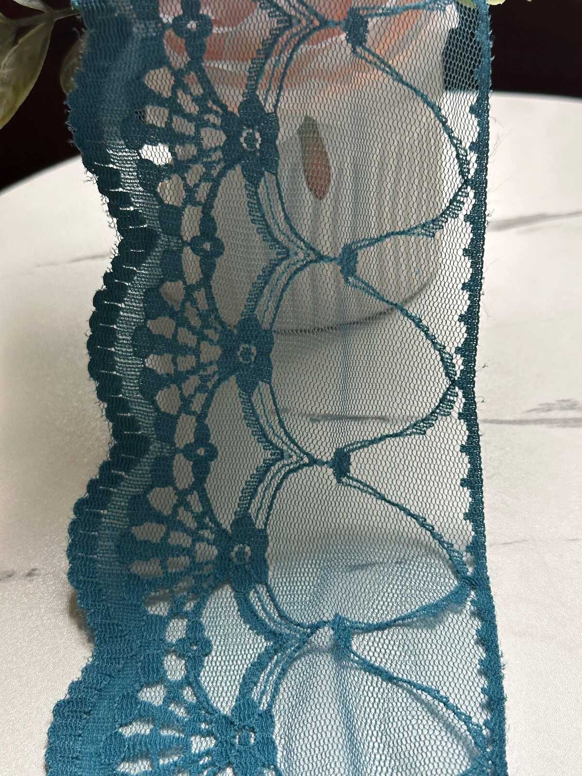 Ultra Soft Deep Teal Blue Scalloped Non-Stretch Lace Trim by the Yard, Wide Tulle Net Ribbon for Sewing Crafts, 4", Retail Wholesale Bulk