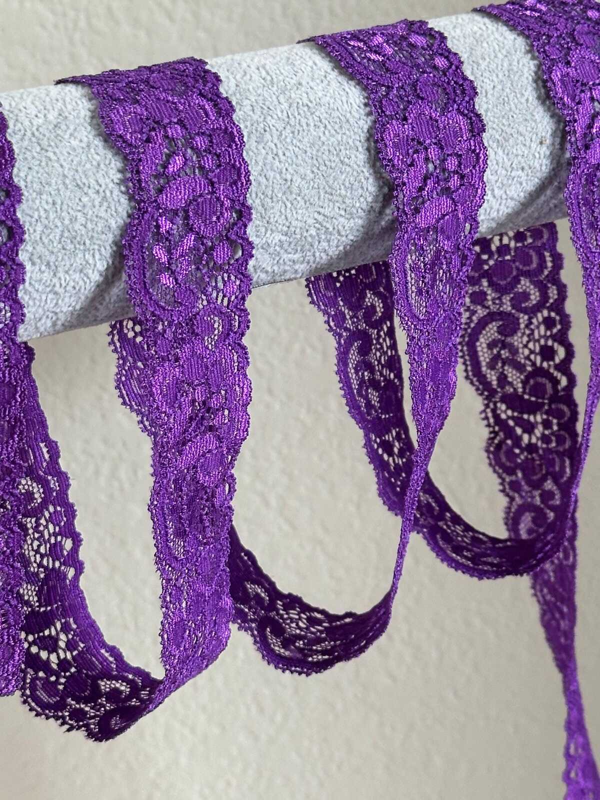 10yds 1.5" Purple Stretch Lace Trim Wide Violet Floral Elastic Galloon Scalloped Edge Lace for Lingerie Underwear Doll Clothing Sewing