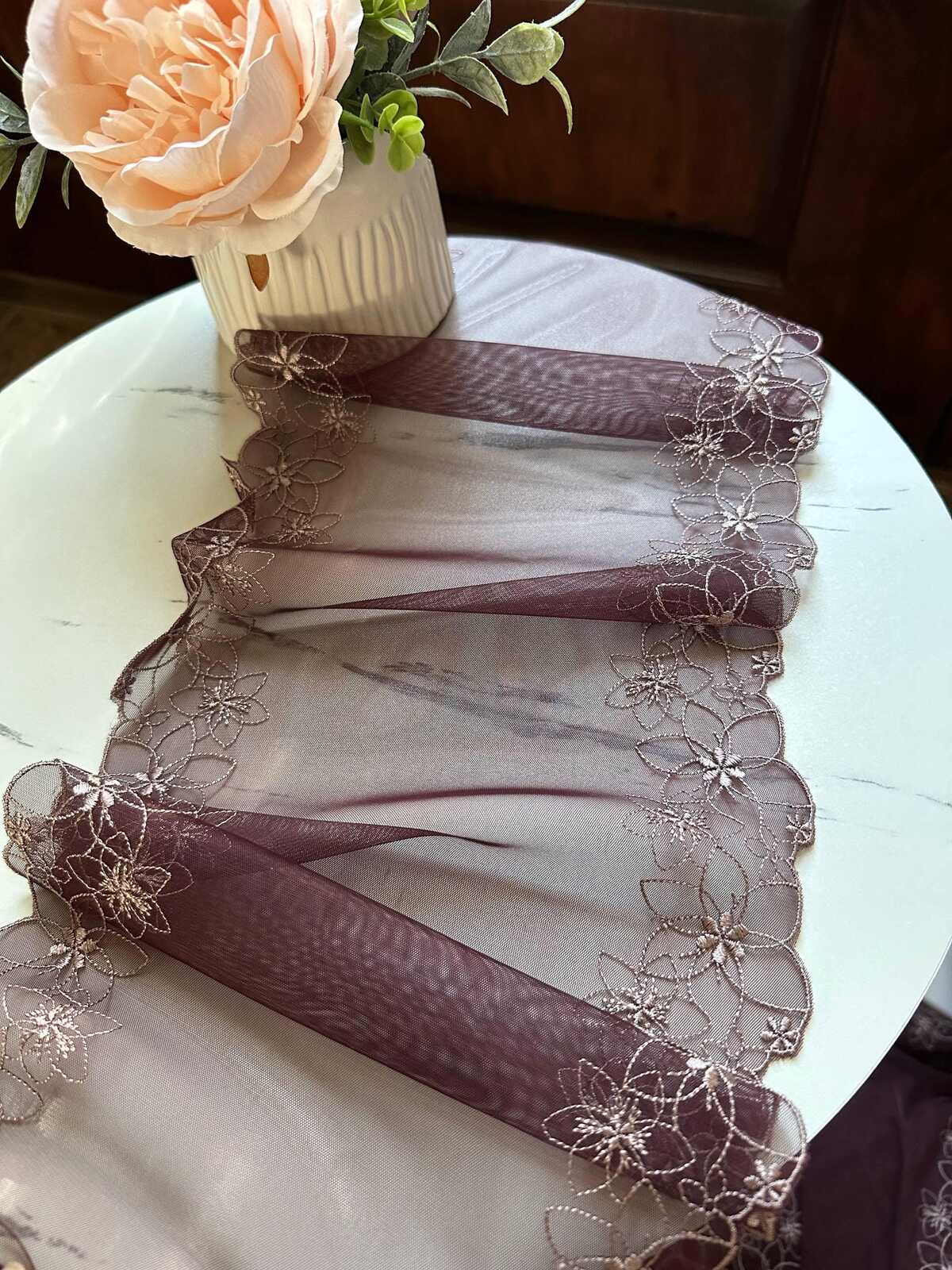 Tea Brown Mesh Lace Trim, 8" Embroidered Ribbon, Bulk Coquette Y2K Lace, Lingerie Lace, DIY Sewing Craft, Retail Wholesale