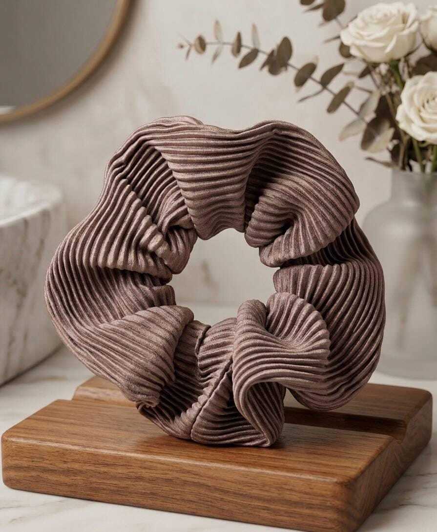 2pcs Pleated Satin Scrunchie Large Fluffy Hair Cloud - Creamy Mocha Dusty Mauve Hair Tie, Coquette Aesthetic Academic Satin
