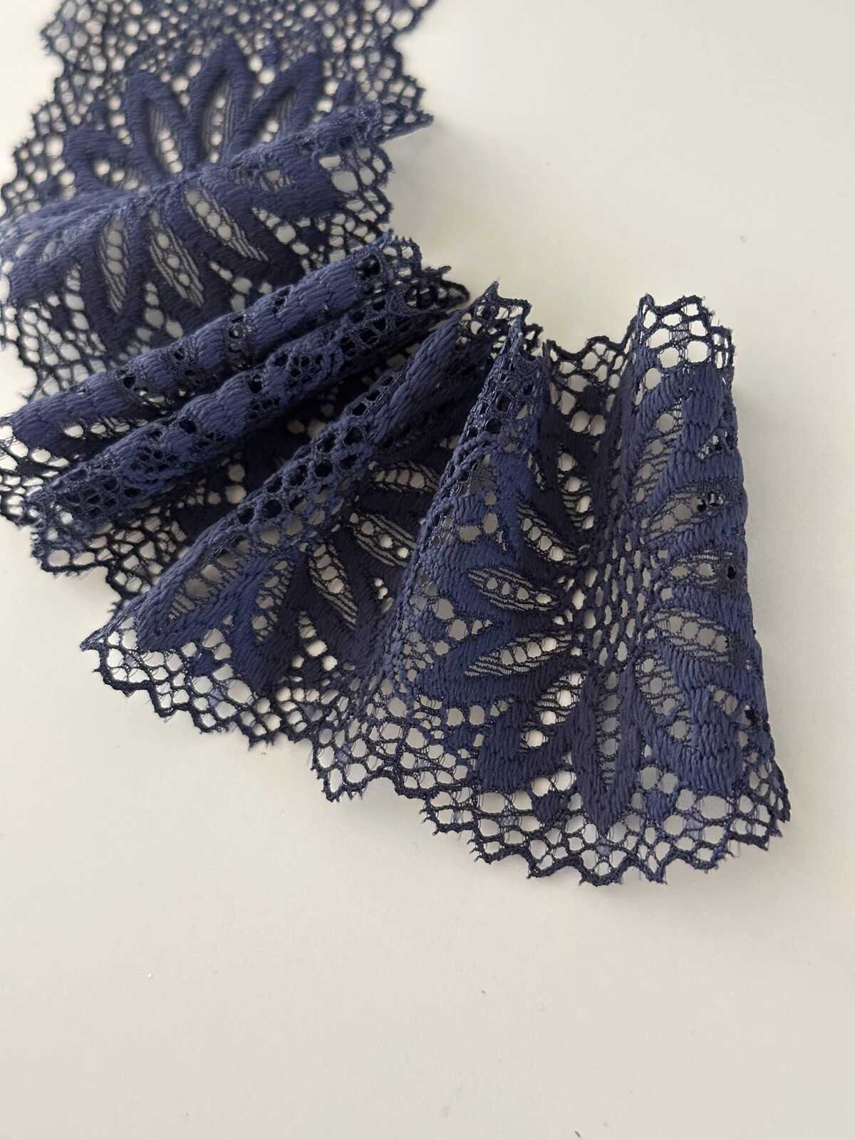10yds Navy Blue Floral Stretch Lace Trim, 2.8" Elastic Ribbon, Bulk Clearance Coquette Y2K Lace, Lingerie Lace, DIY Sewing, Retail Wholesale
