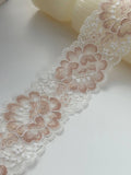 6Yds Stretch 2" Dusty Rose Gold Shimmer Floral Scalloped Stretch Lace Wholesale