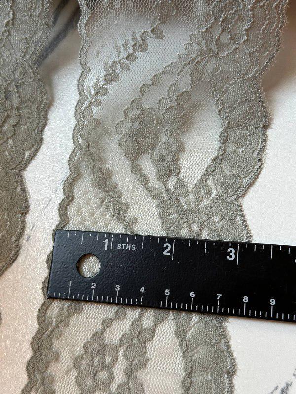 Sage Green Floral Stretch Lace Trim by Yard, Muted Moss Elastic Ribbon for Lingerie Crafts, 3", Retail Wholesale Bulk