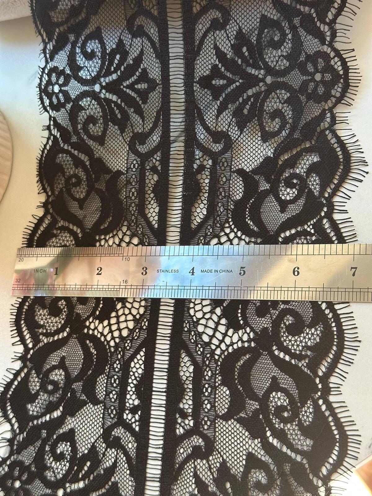 Black Eyelash Lace Trim, 3 Yards per Piece 7" Non-Stretch Lace, Bulk Clearance Coquette Y2K Lace, DIY Sewing, Retail Wholesale