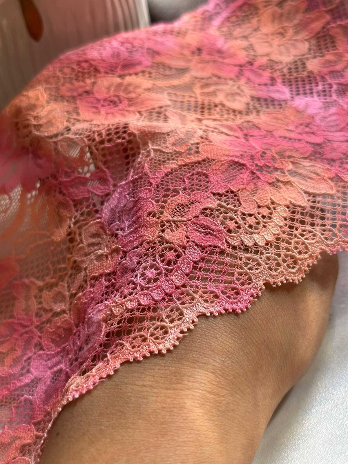 Ombre Pink Wide Lace Trim by Yard, 6.35" Sunset Elastic Ribbon, Coquette Y2K Lace, Lingerie Lace, DIY Sewing Craft, Retail Wholesale
