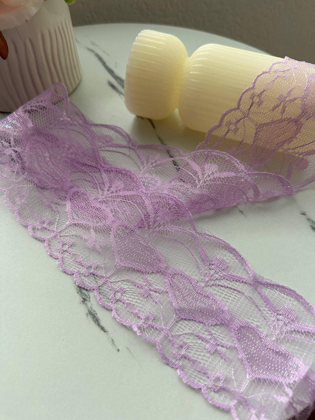 10Yds Non-Stretch 3" Lavender Purple Heart Pattern Mesh Lace Trim Wholesale