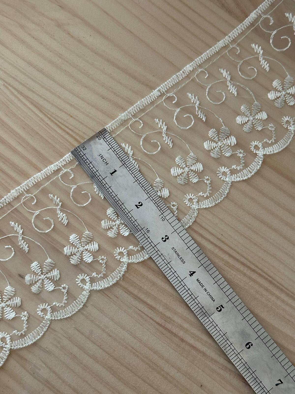 3Yds  3" White Organza Floral Embroidered Lace Trim, Wholesale