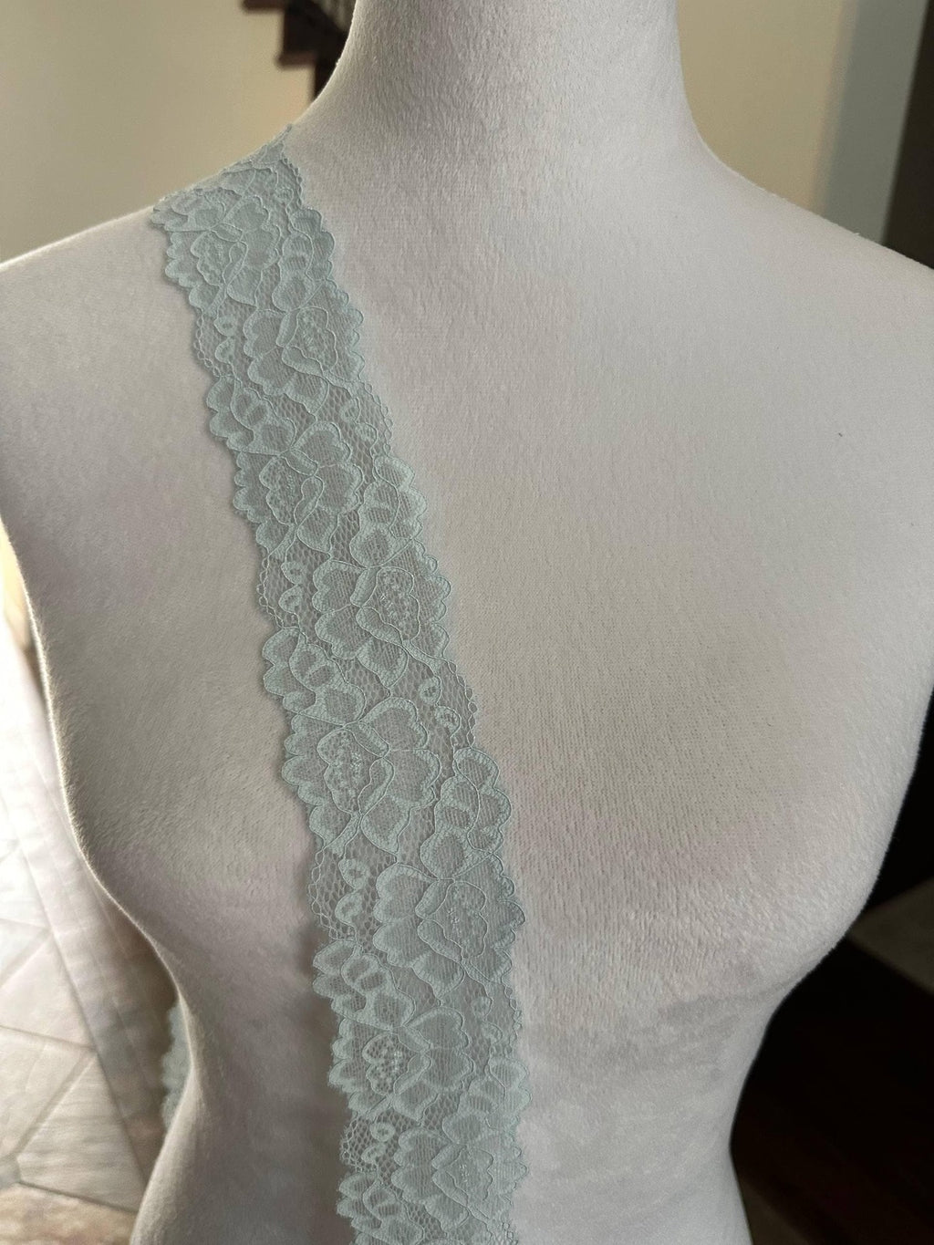 10yds  Powder Blue Floral Lace Trim, Double Scalloped Galloon Ribbon (2" Wide) Retail Wholesale