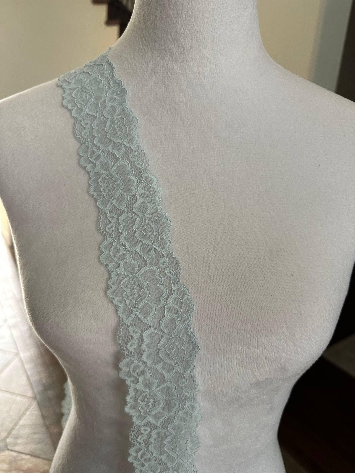 10yds  Powder Blue Floral Lace Trim, Double Scalloped Galloon Ribbon (2" Wide) Retail Wholesale