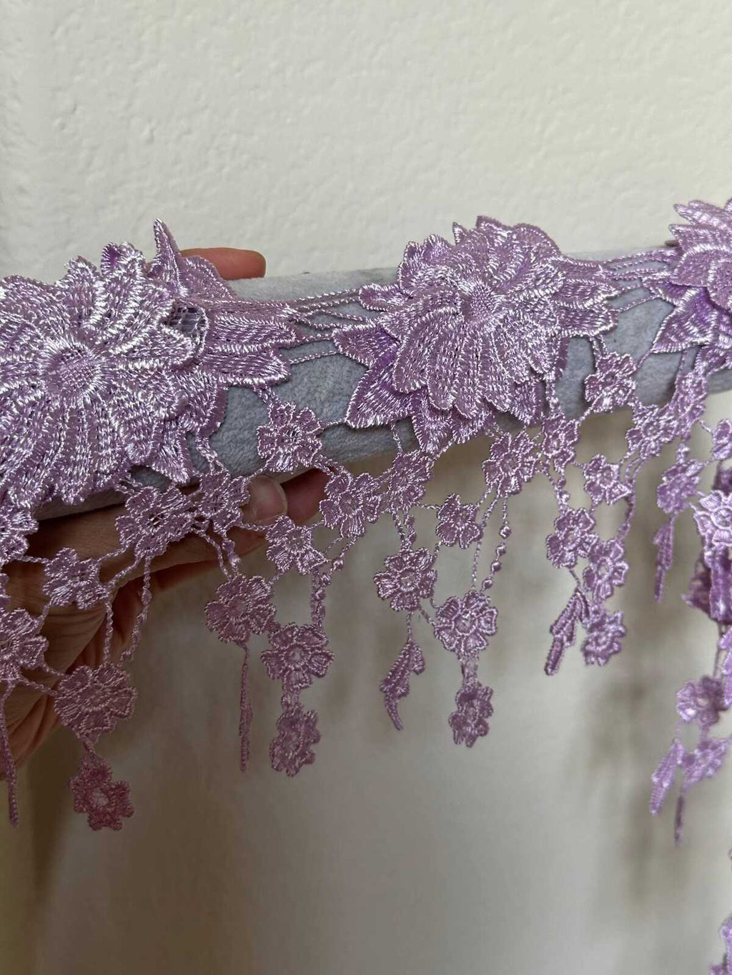 5.5" Lavender 3D Guipure Lace Trim, Lilac Water Soluble Floral Venetian Lace, Heavy Embroidered Flower Fringe for Lolita Dress, Crafts