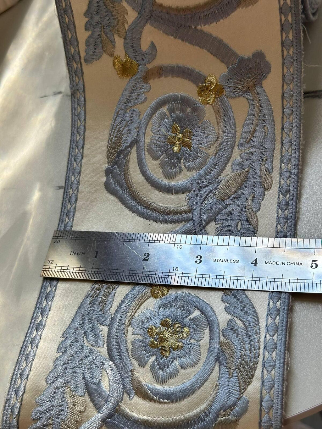 Light Blue Floral Jacquard Ribbon, 4.5" Heavy Trim, Bulk Clearance Coquette Y2K Lace, Dress Border, DIY Sewing, Retail Wholesale