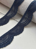 10Yds Stretch 1" Dark Navy Blue Scalloped Floral Stretch Lace Trim Wholesale