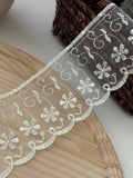 3Yds  3" White Organza Floral Embroidered Lace Trim, Wholesale