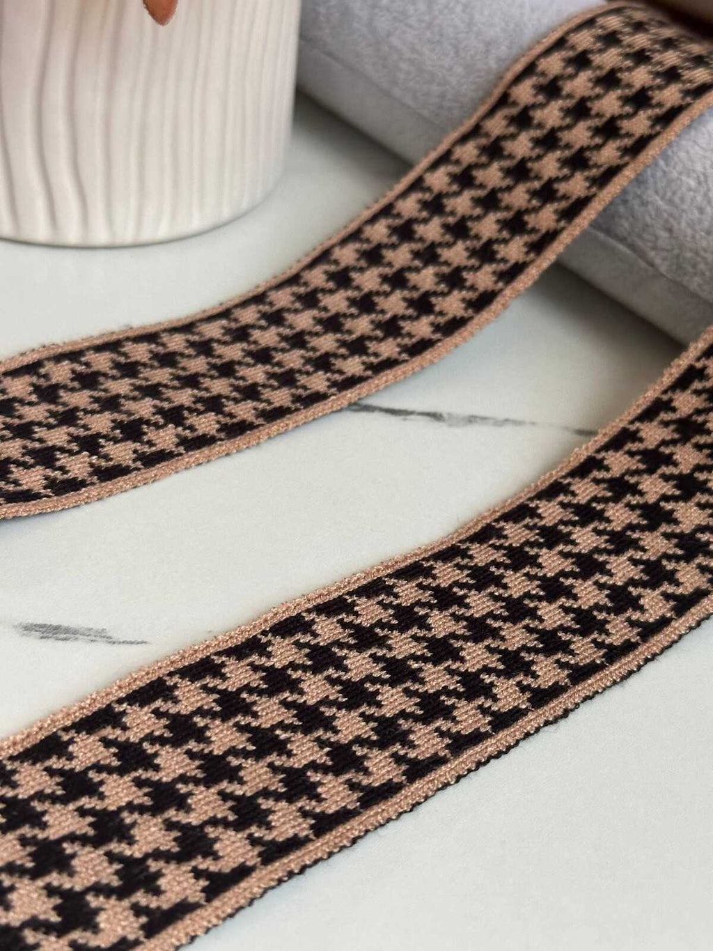 Soft Houndstooth Knit Ribbon Trim, 1.5" Elastic Webbing, Bulk Clearance Coquette Y2K Lace, Garment Trim, DIY Sewing, Retail Wholesale