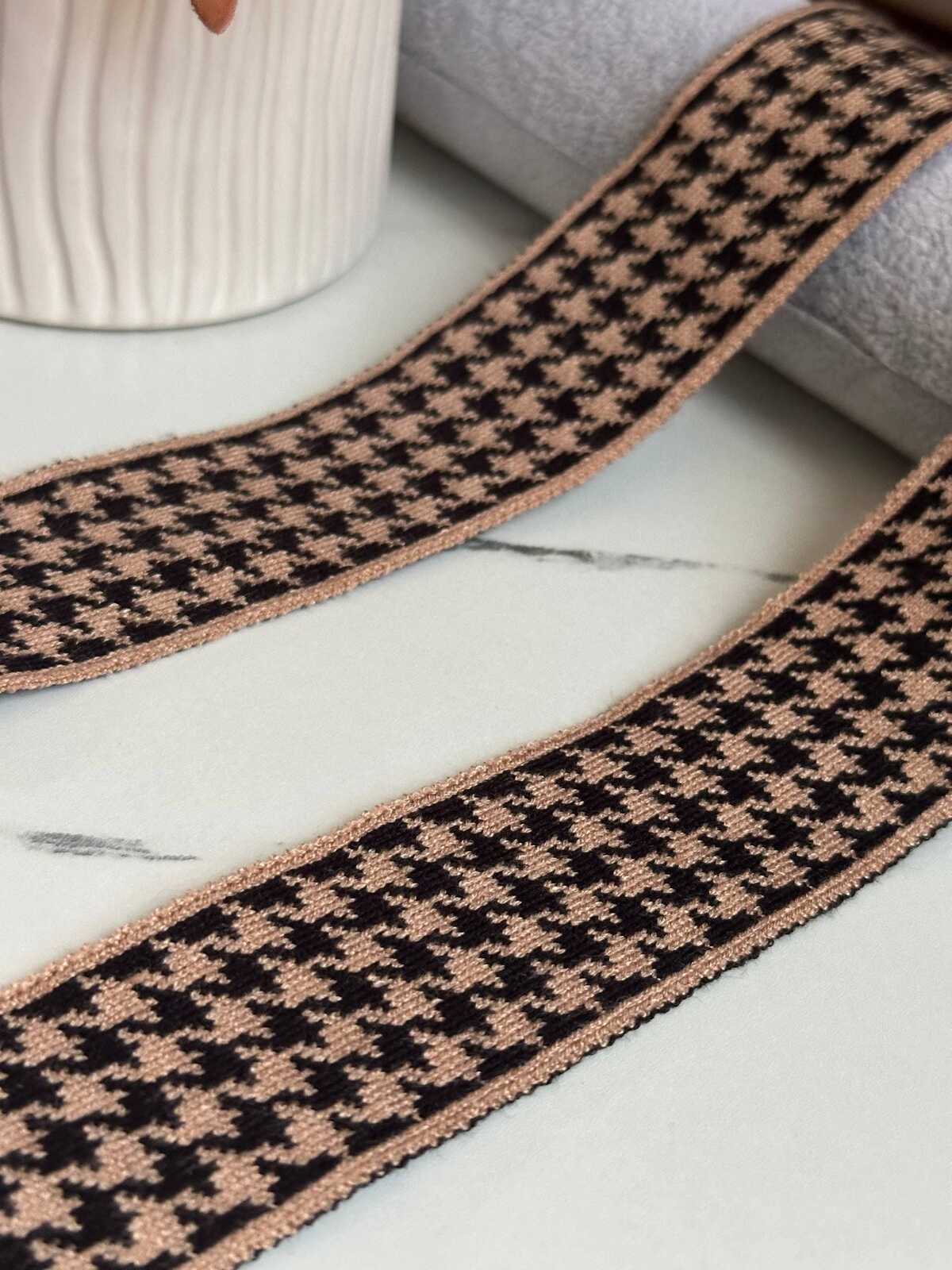 Soft Houndstooth Knit Ribbon Trim, 1.5" Elastic Webbing, Bulk Clearance Coquette Y2K Lace, Garment Trim, DIY Sewing, Retail Wholesale
