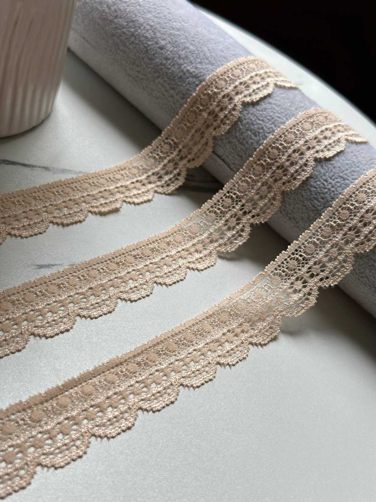 10yds Soft Champagne Nude Beige Lightweight Stretch Lace Trim by Yard, Narrow Scalloped Elastic Ribbon for Crafts, 0.85", Retail Wholesale