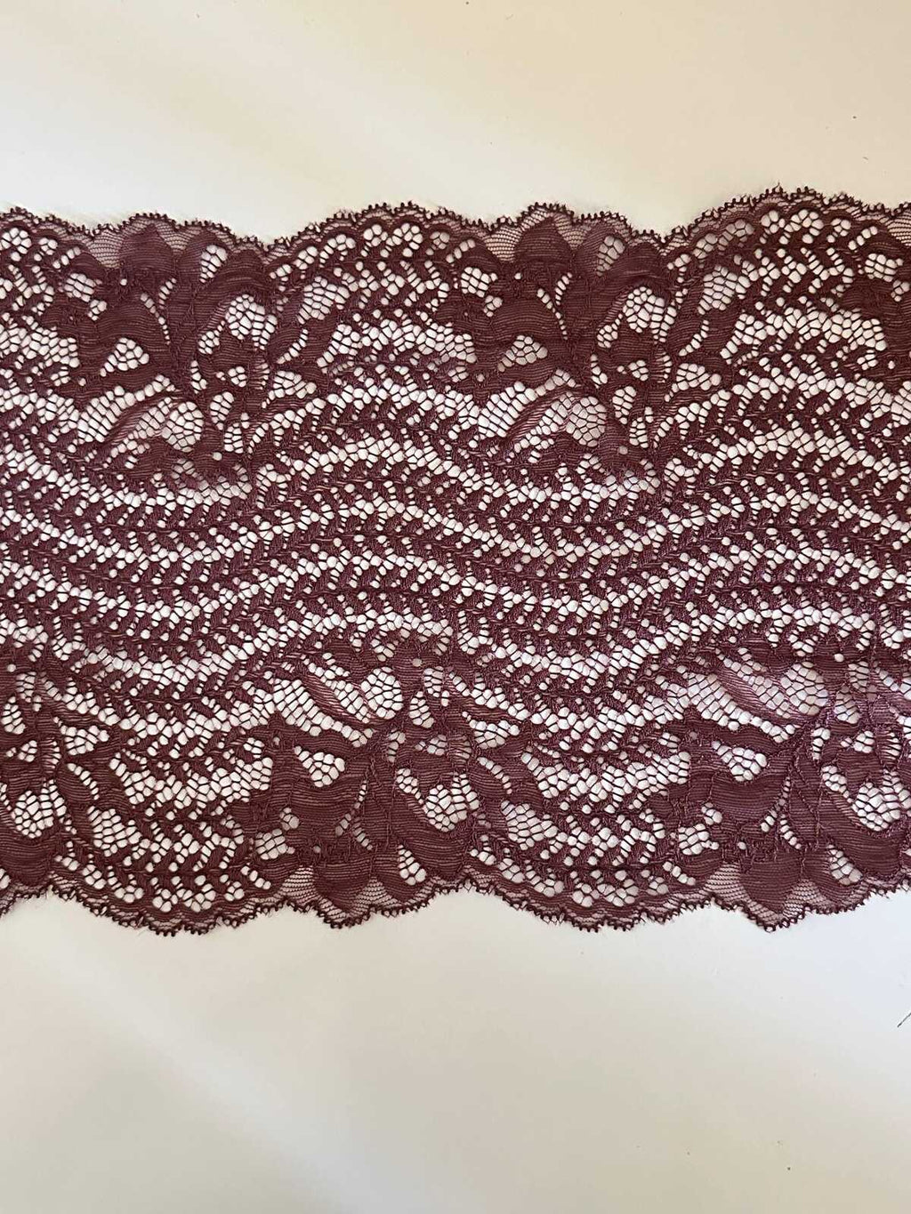 8.5" Cocoa Rose Stretch Lace Trim Wide Dusty Mauve Floral Elastic Galloon Scalloped Edge Lace for Lingerie Underwear Garment Sewing