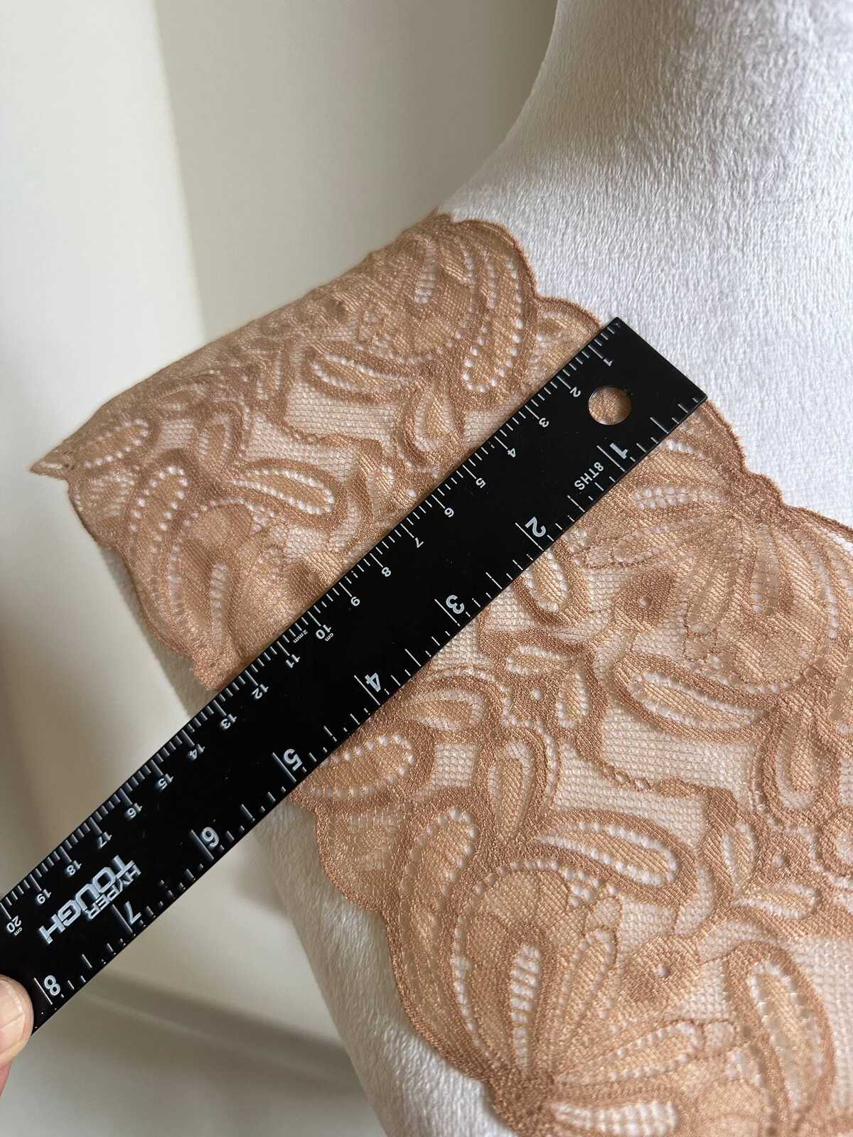 5yds  5" Champagne Gold Stretch Lace Trim Wide Nude Elastic Galloon Scalloped Edge Floral Ribbon for Lingerie Underwear Garment Sewing