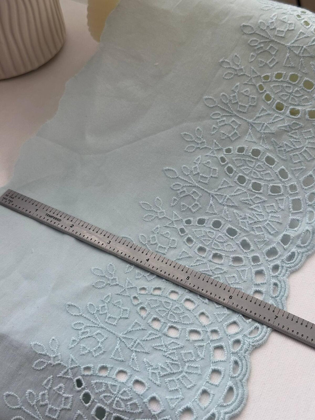 1Yd Non-Stretch 7" Ice Light Blue Cotton Eyelet Embroidered Lace Wholesale