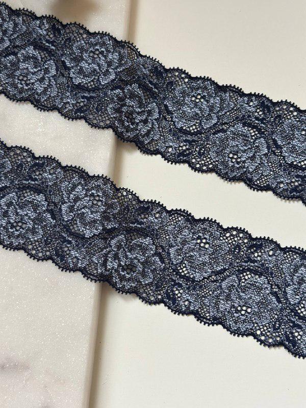 Navy Blue Floral Slight Stretch Lace Trim, 2.15" Gentle Elastic Ribbon, Lingerie Lace, Coquette Craft Supply, DIY Sewing, Retail Wholesale