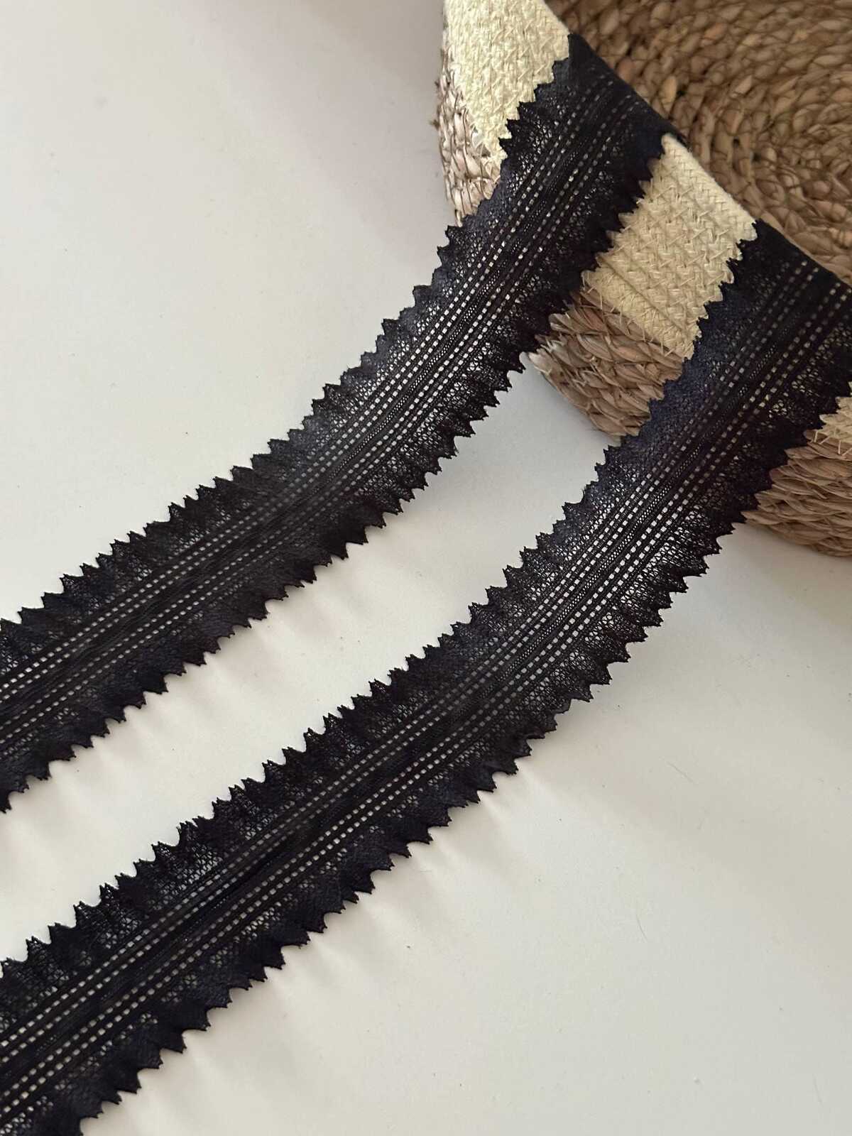 10yds Black Double Frill Stretch Lace, 1.5" Elastic Ribbon, Bulk Clearance Coquette Y2K Lace, Lingerie Lace, DIY Sewing, Retail Wholesale