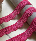 10yds  Vibrant Hot Fuchsia Pink Floral Stretch Lace Trim by the Yard, Scalloped Elastic Ribbon for Coquette Crafts, 1.1" Retail Wholesale