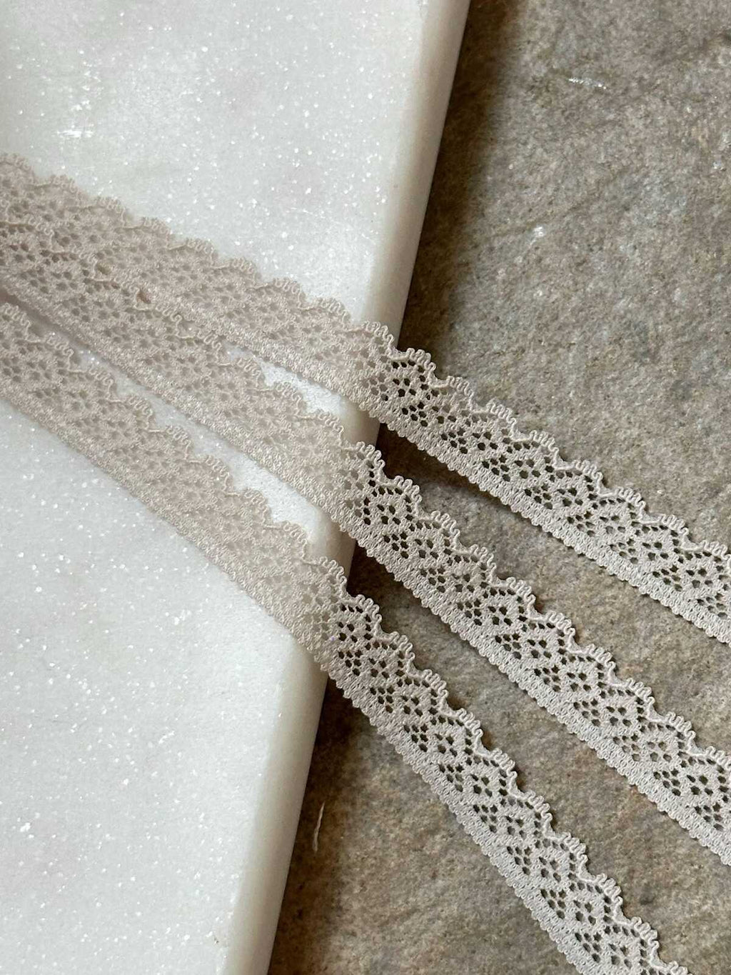 10yds Greige Stretch Lace Trim by Yard, Oatmeal Ultra Narrow Elastic Ribbon, Coquette Craft Supply, 0.35", Retail Wholesale Bulk