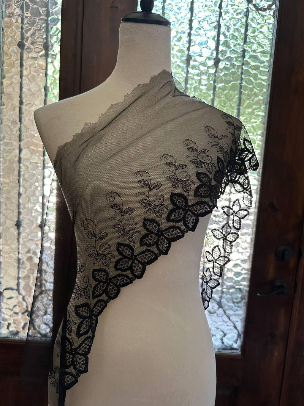 9.25" Black Butterfly Lace Trim Wide Embroidered Soft Tulle Mesh Single Scalloped Edge Gothic Floral Ribbon for Lingerie Garment Sewing