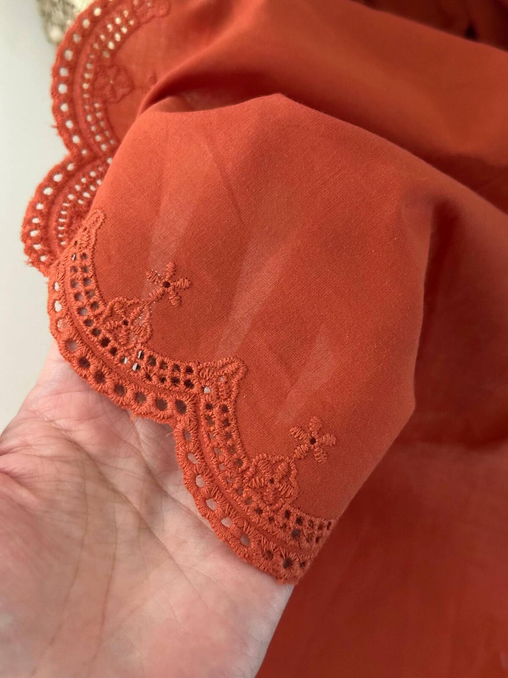 3Yds Non-Stretch 8" Wide Rust Cotton Eyelet Lace Trim, Bulk Clearance Coquette Y2K Lace, Garment Trim, DIY Sewing, Retail Wholesale