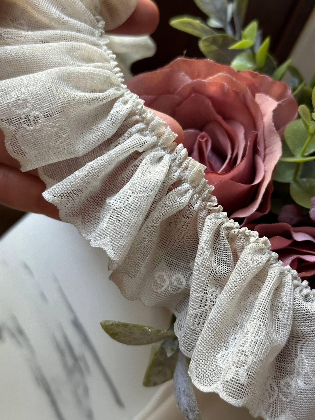 10yds  Ivory White Honeybee Stretch Elastic Lace Trim by the Yard, Super Soft Ultra Flexible Ribbon for Baby Headband Nursery Crafts, 2"