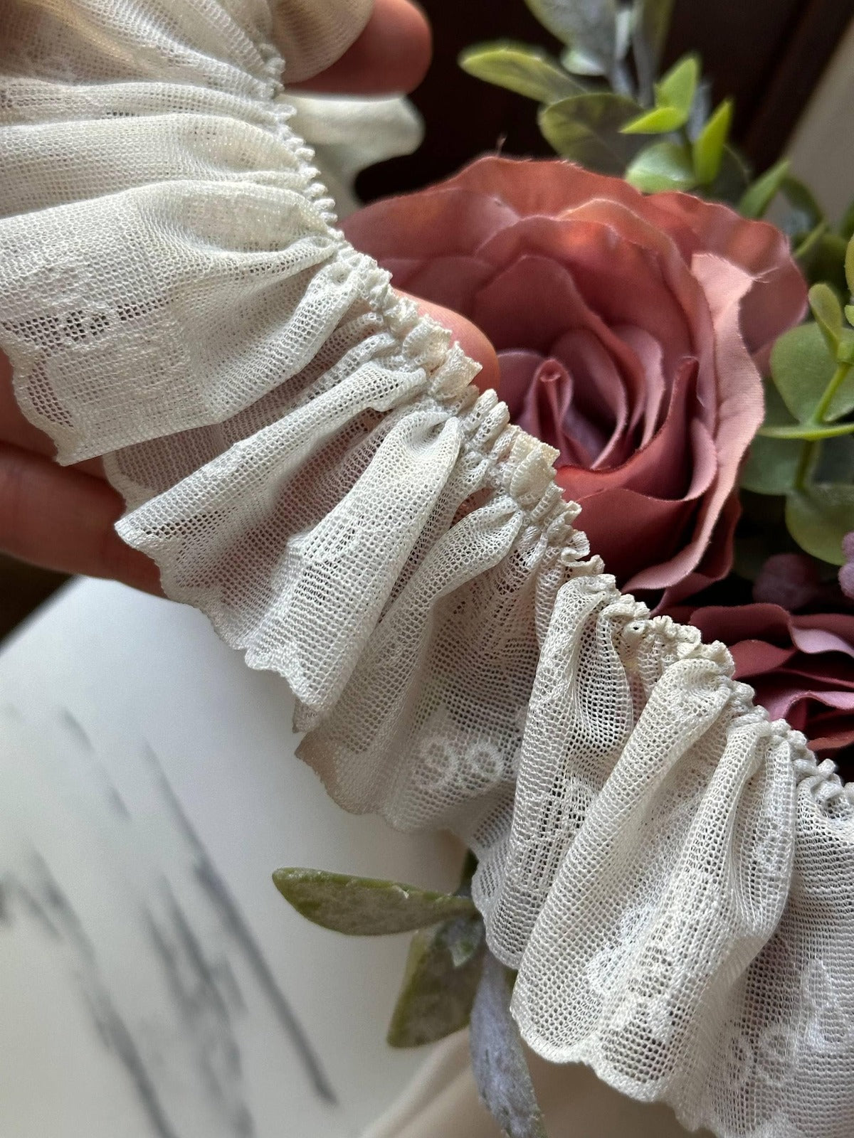 10yds  Ivory White Honeybee Stretch Elastic Lace Trim by the Yard, Super Soft Ultra Flexible Ribbon for Baby Headband Nursery Crafts, 2"