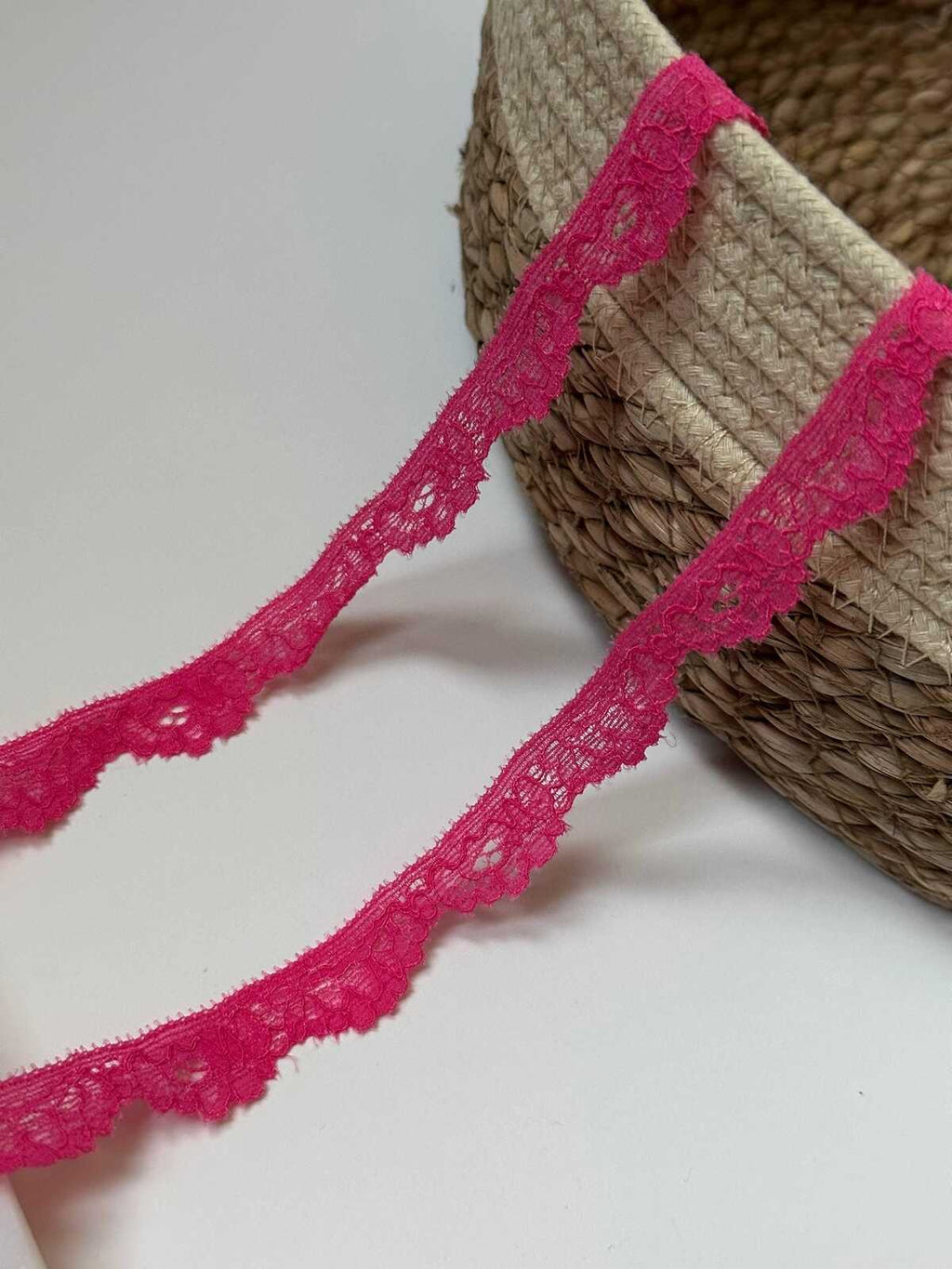 10yds Hot Pink Stretch Lace Trim, 0.5" Elastic Ribbon, Bulk Clearance Coquette Y2K Lace, Lingerie Lace, DIY Sewing, Retail Wholesale