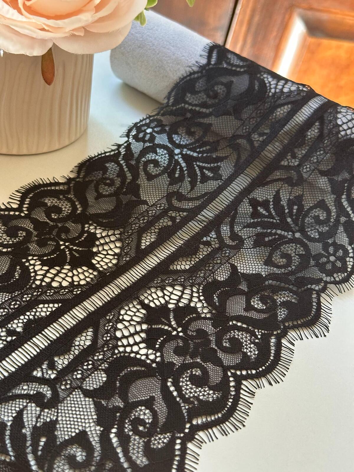 Black Eyelash Lace Trim, 3 Yards per Piece 7" Non-Stretch Lace, Bulk Clearance Coquette Y2K Lace, DIY Sewing, Retail Wholesale