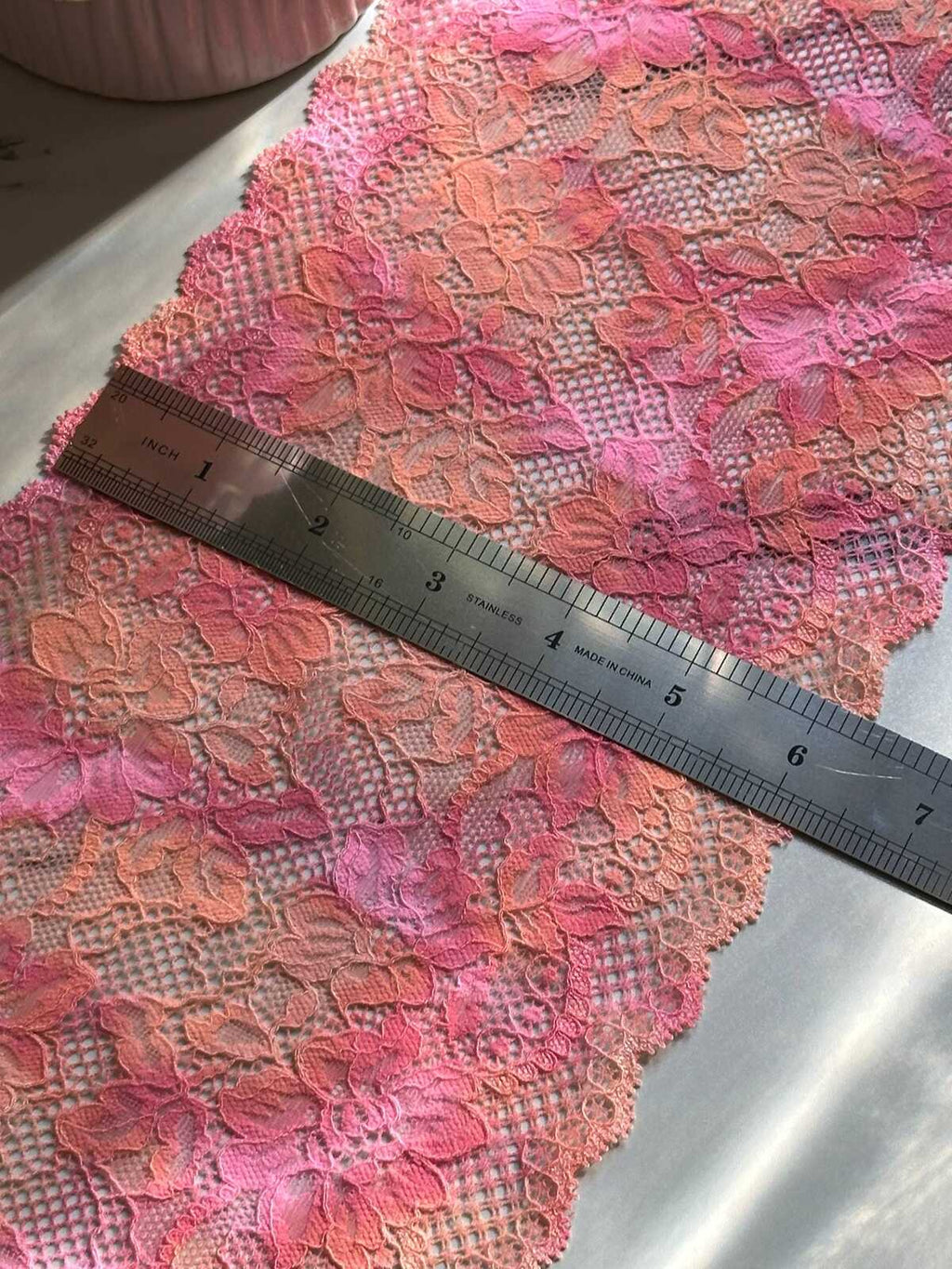 Ombre Pink Wide Lace Trim by Yard, 6.35" Sunset Elastic Ribbon, Coquette Y2K Lace, Lingerie Lace, DIY Sewing Craft, Retail Wholesale