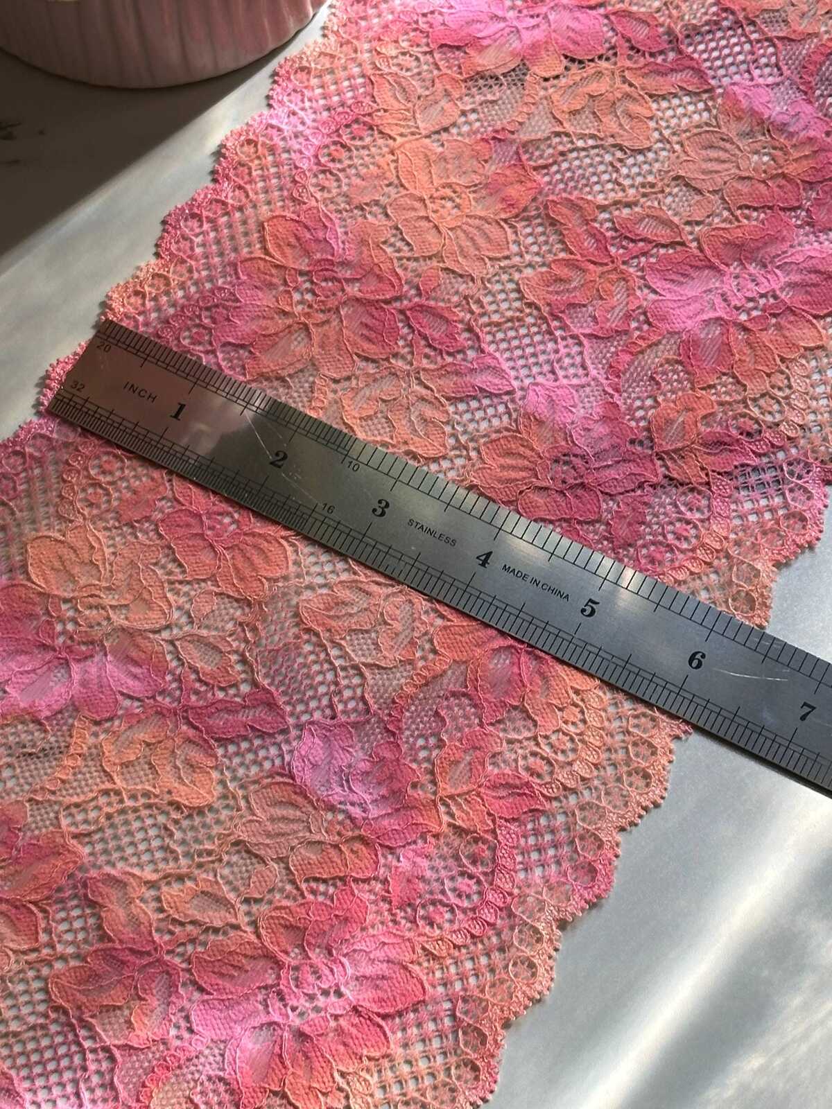 Ombre Pink Wide Lace Trim by Yard, 6.35" Sunset Elastic Ribbon, Coquette Y2K Lace, Lingerie Lace, DIY Sewing Craft, Retail Wholesale