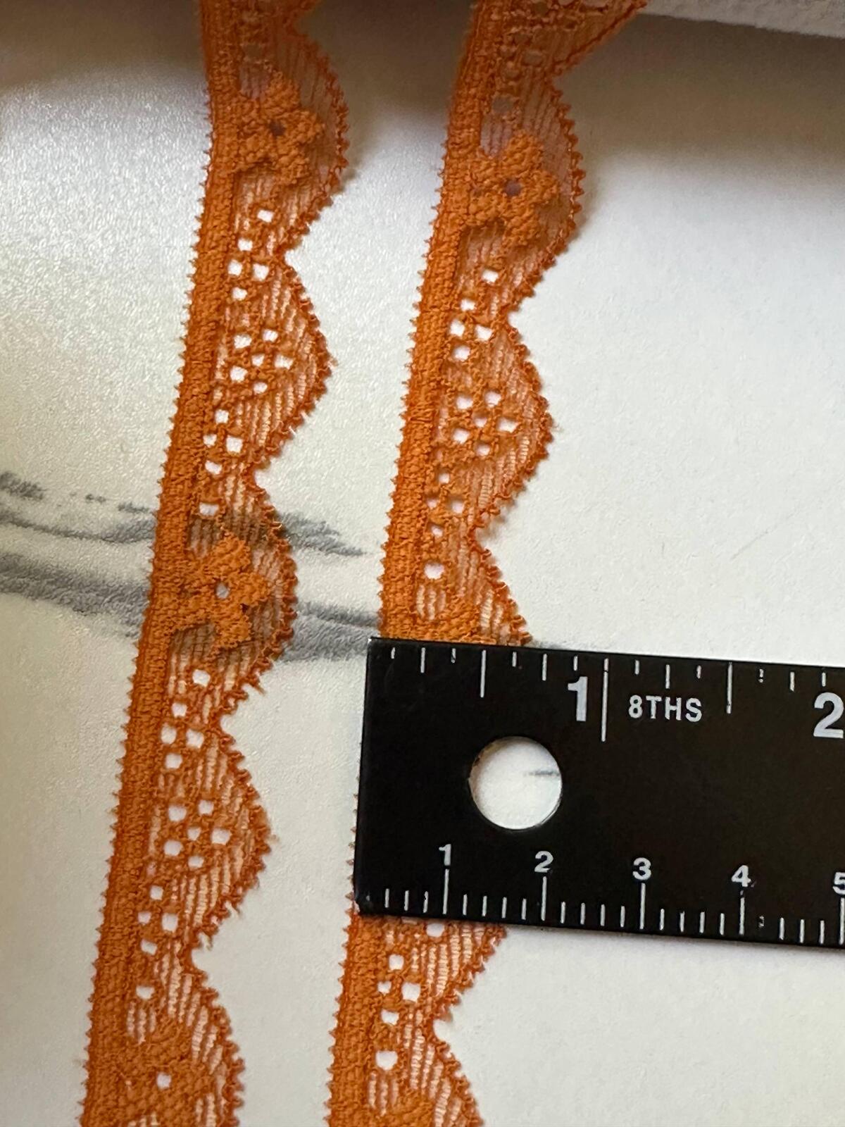 10yds Muted Pumpkin Spice Orange Geometric Stretch Elastic Lace Trim, Single Scalloped Narrow Ribbon for Lingerie Underwear Crafts, 0.6"