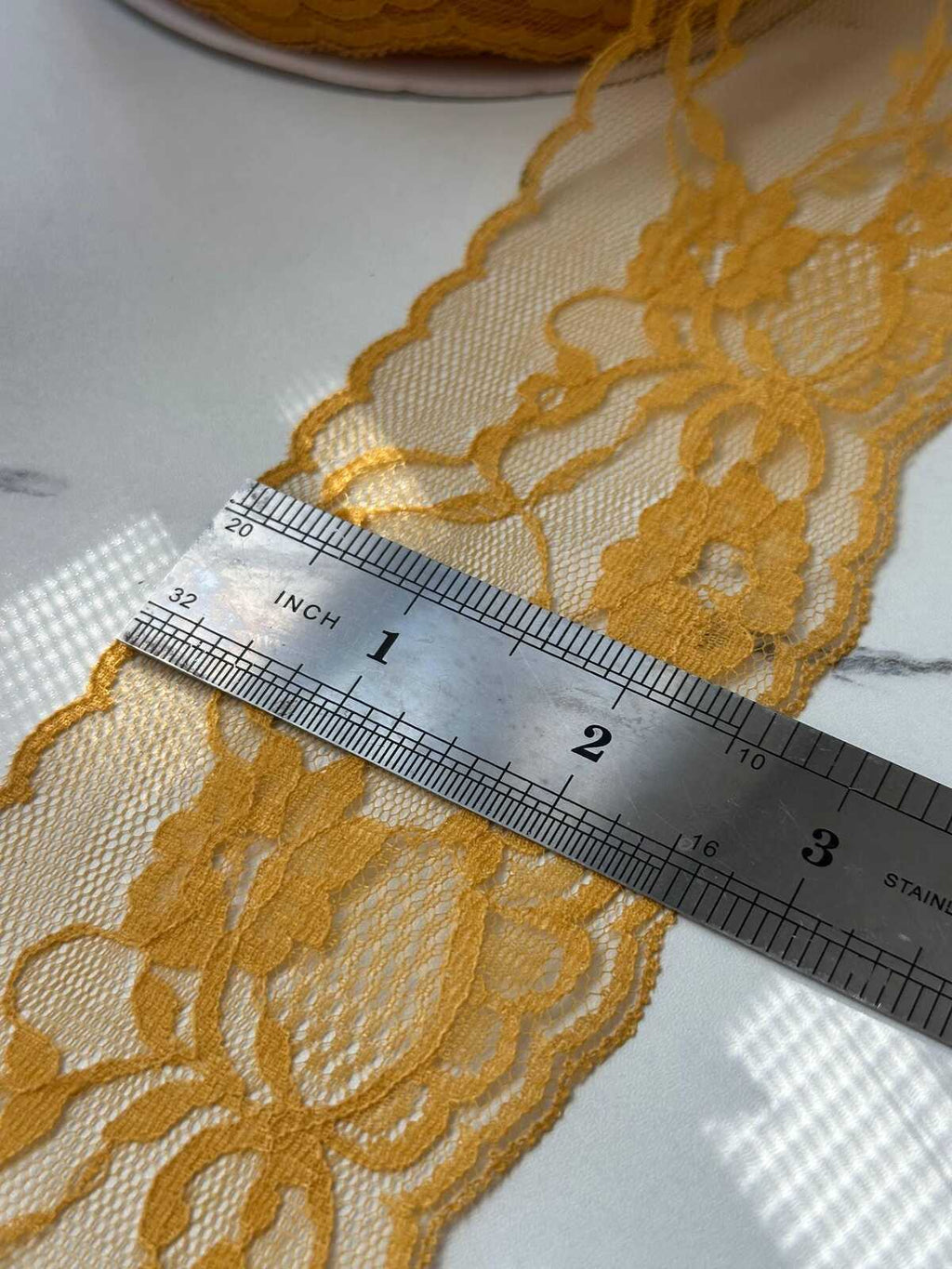10Yds Non-Stretch 2.65" Mustard Gold Yellow Floral Scalloped Lace trim Wholesale
