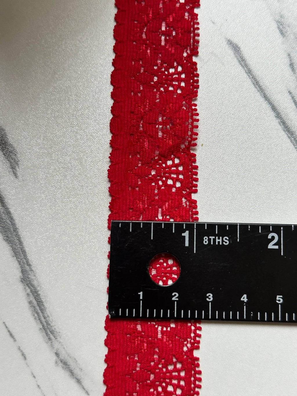 10yds Deep Retro Red Floral Stretch Elastic Lace Trim Symmetrical Double Scalloped Narrow Ribbon for Lingerie Underwear Hair Bows Crafts, 1"