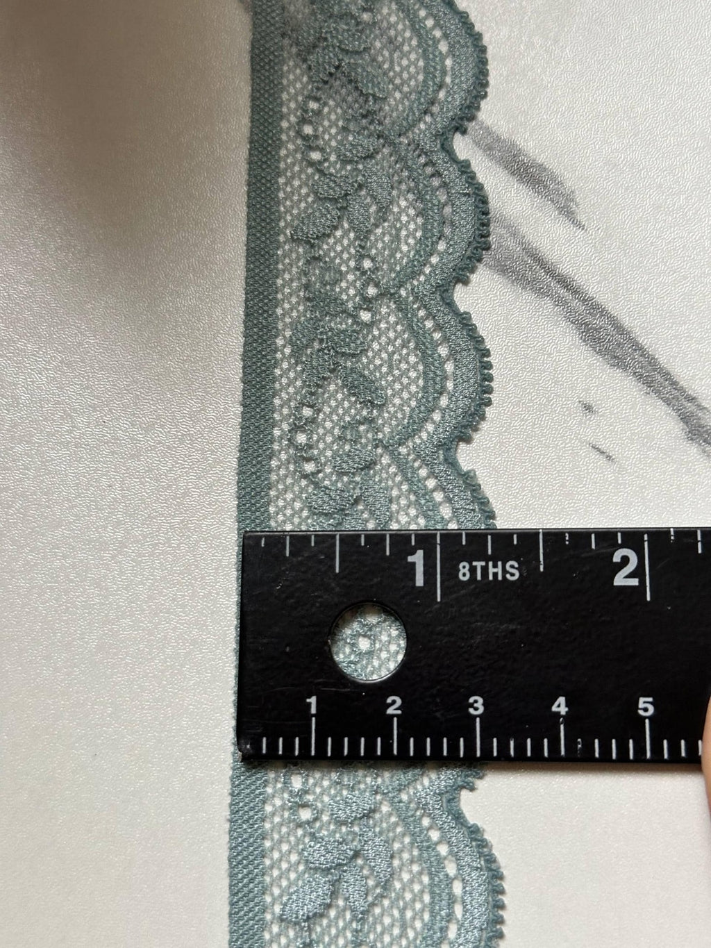 10yds Dusty Sage Mint Blue Foliage  Stretch Elastic Lace Trim Single Scalloped Narrow Ribbon for Lingerie Underwear Crafts Sewing, 1.25"