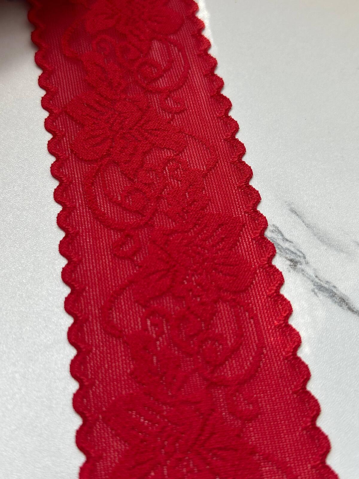 5Yds Stretch 1.9" Red Seamless Floral Lingerie Stretch Lace Trim Wholesale