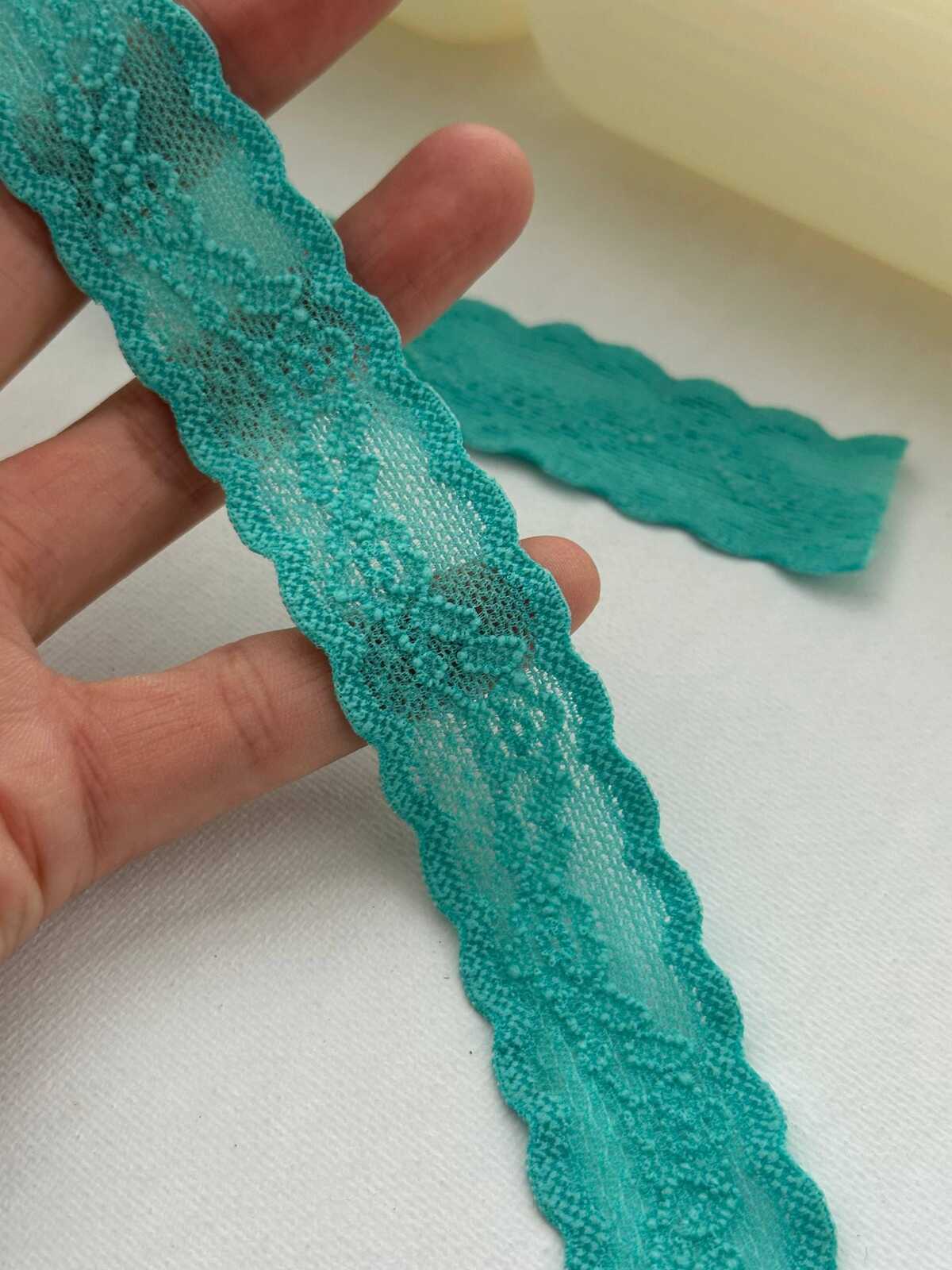10Yds Stretch 0.9" Aqua Teal Raised Textured Floral Stretch Lace Wholesale