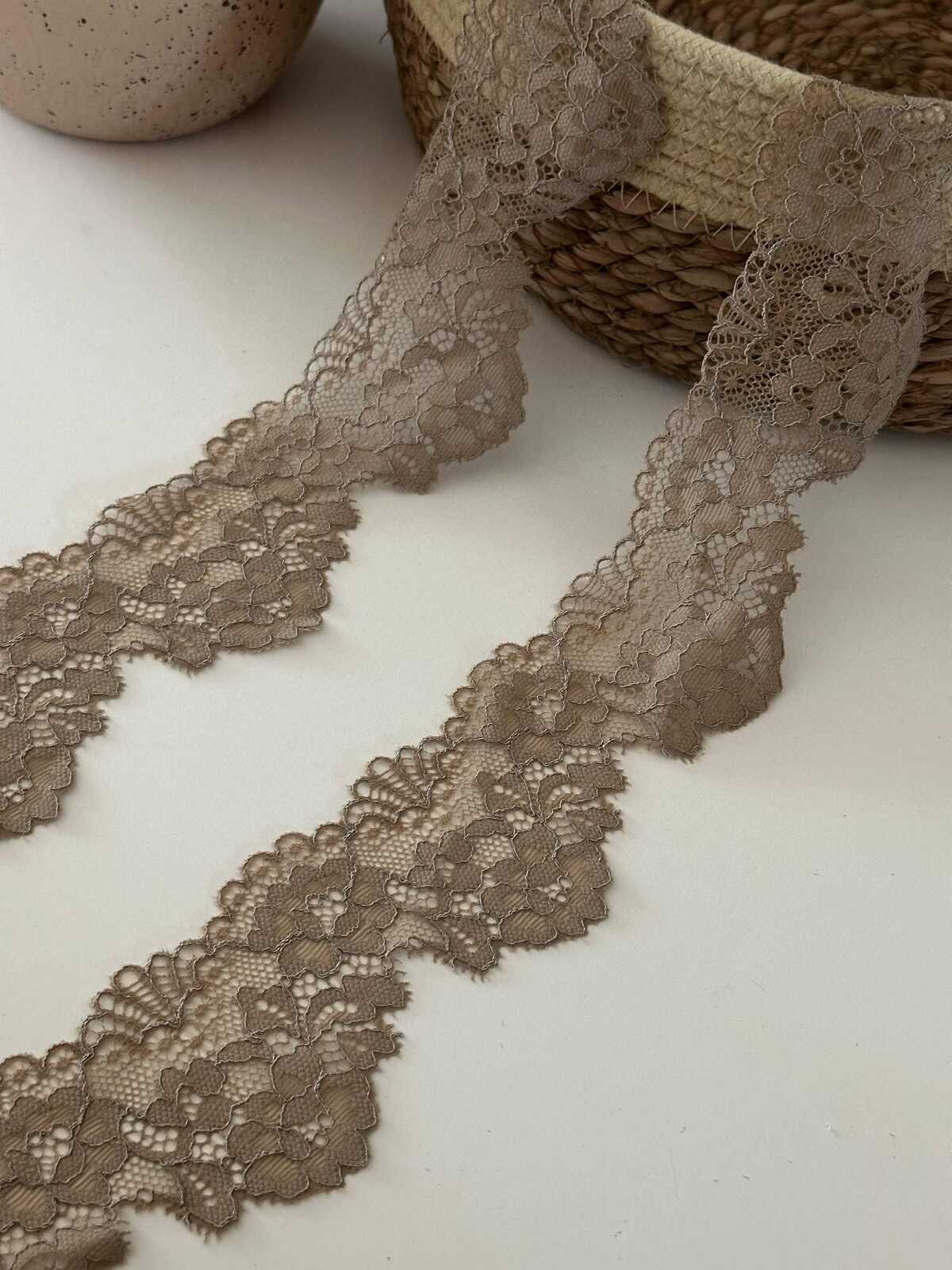 10yds Taupe Floral Stretch Lace, 2" Elastic Ribbon, Bulk Clearance Coquette Y2K Lace, Lingerie Lace, DIY Sewing, Retail Wholesale