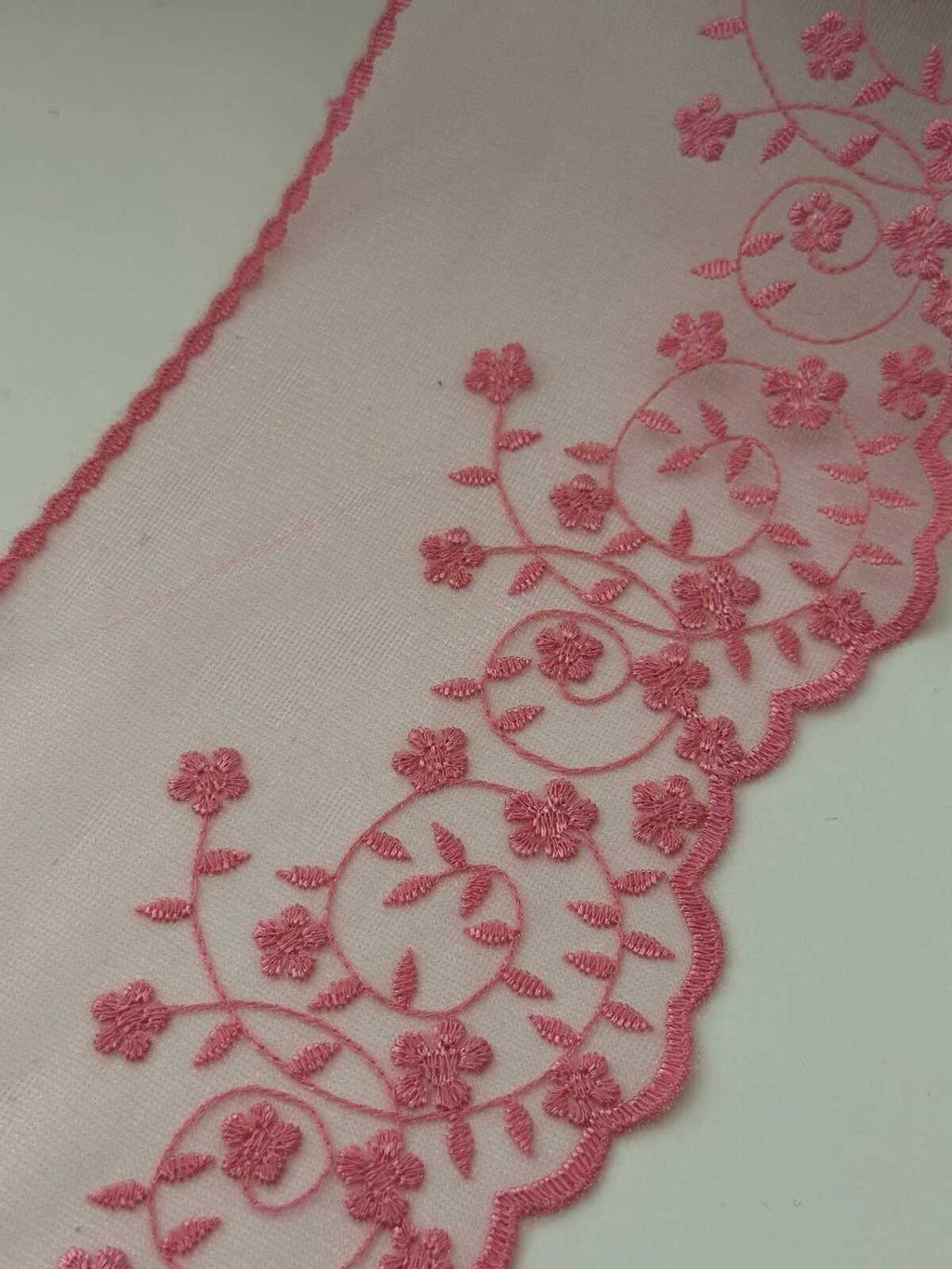 3Yds Pink Floral Mesh Lace Trim, 4.5" Embroidered Ribbon, Bulk Clearance Coquette Y2K Lace, Garment Trim, DIY Sewing, Retail Wholesale