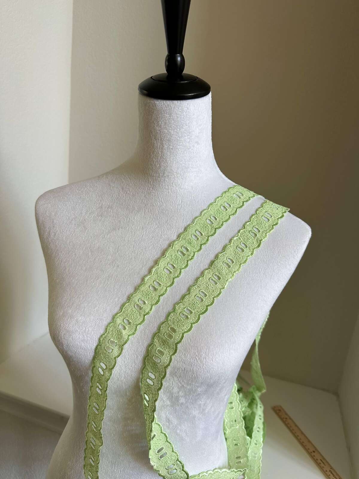 1.25" Beading Lace Trim, Light Green Cotton Eyelet for Ribbon Insert, Cottagecore Sewing Craft