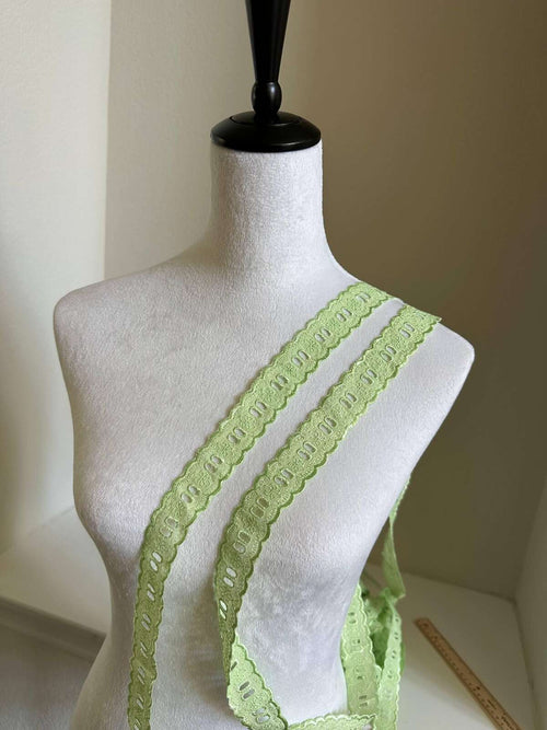1.25" Beading Lace Trim, Light Green Cotton Eyelet for Ribbon Insert, Cottagecore Sewing Craft