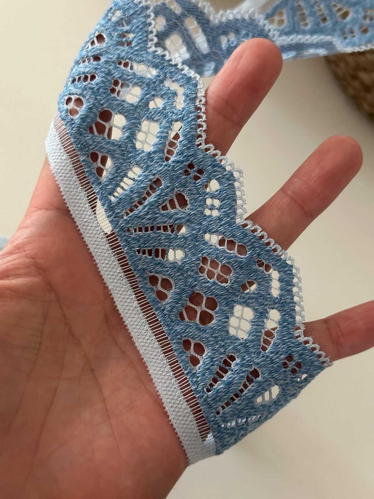6Yds Stretch 2" Light Blue Geometric Eyelet Lace Trim, Craft Sewing Wholesale