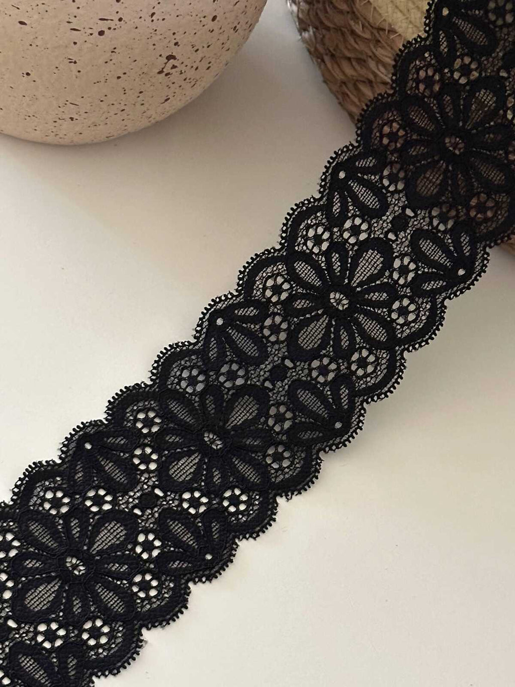 10yds Black Floral Stretch Lace, 2.1" Elastic Ribbon, Bulk Clearance Coquette Y2K Lace, Lingerie Lace, DIY Sewing, Retail Wholesale