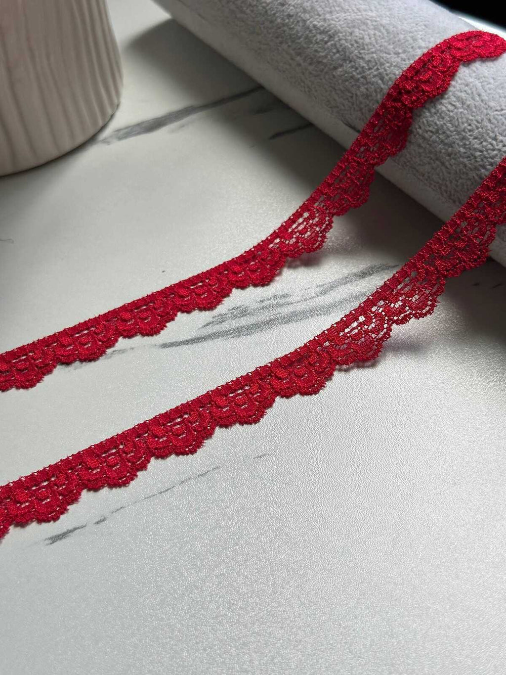10yds  Red Stretch Lace Trim by Yard, 0.6" Narrow Elastic Ribbon, Coquette Y2K Lace, Lingerie Lace, DIY Sewing Craft, Retail Wholesale